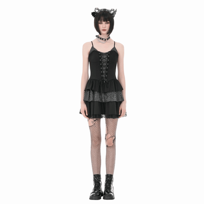 Pinstripe Rebellion Lace-Up Dress detail