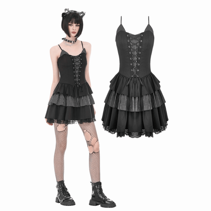 Pinstripe Rebellion Lace-Up Dress front view