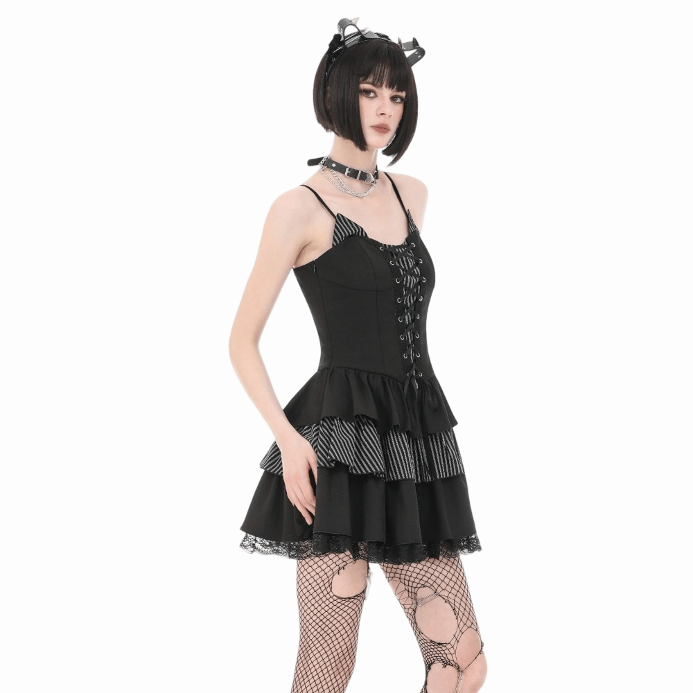 Pinstripe Rebellion Lace-Up Dress detail