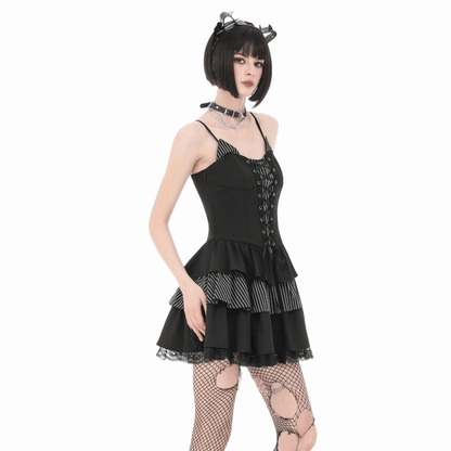Pinstripe Rebellion Lace-Up Dress detail