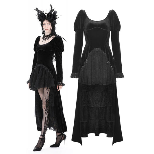 Velvet Eclipse Puff-Sleeve Gown