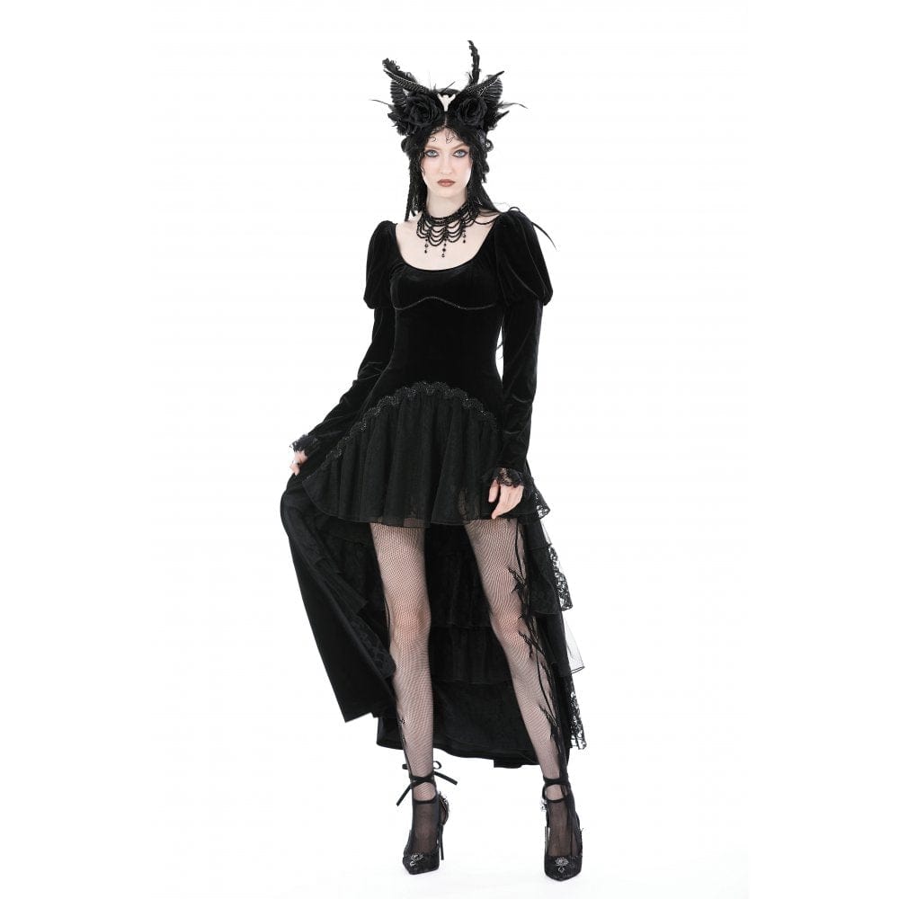 Velvet Eclipse Puff-Sleeve Gown