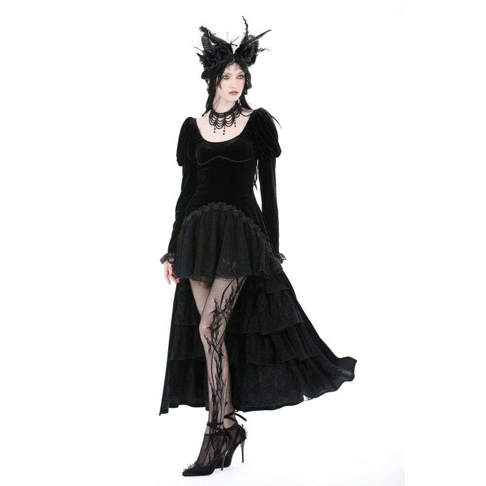 Velvet Eclipse Puff-Sleeve Gown