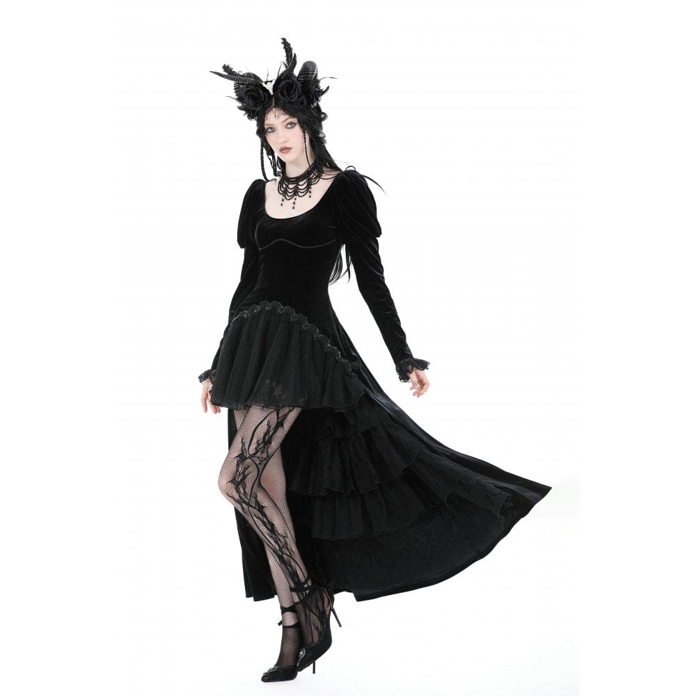 Velvet Eclipse Puff-Sleeve Gown
