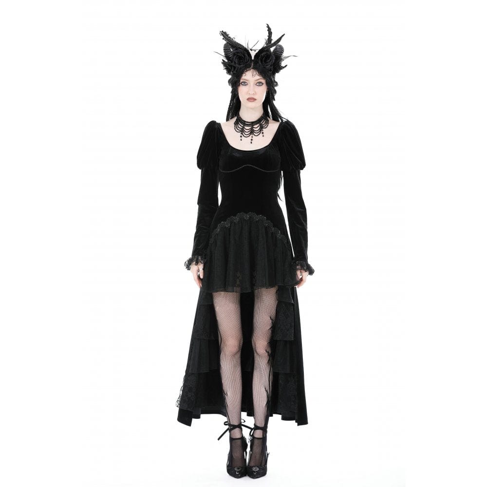 Velvet Eclipse Puff-Sleeve Gown