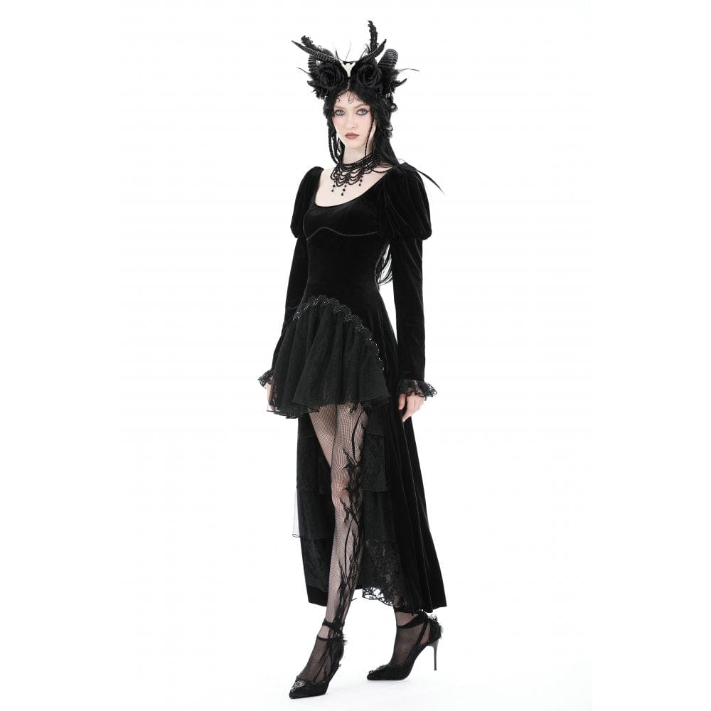 Velvet Eclipse Puff-Sleeve Gown