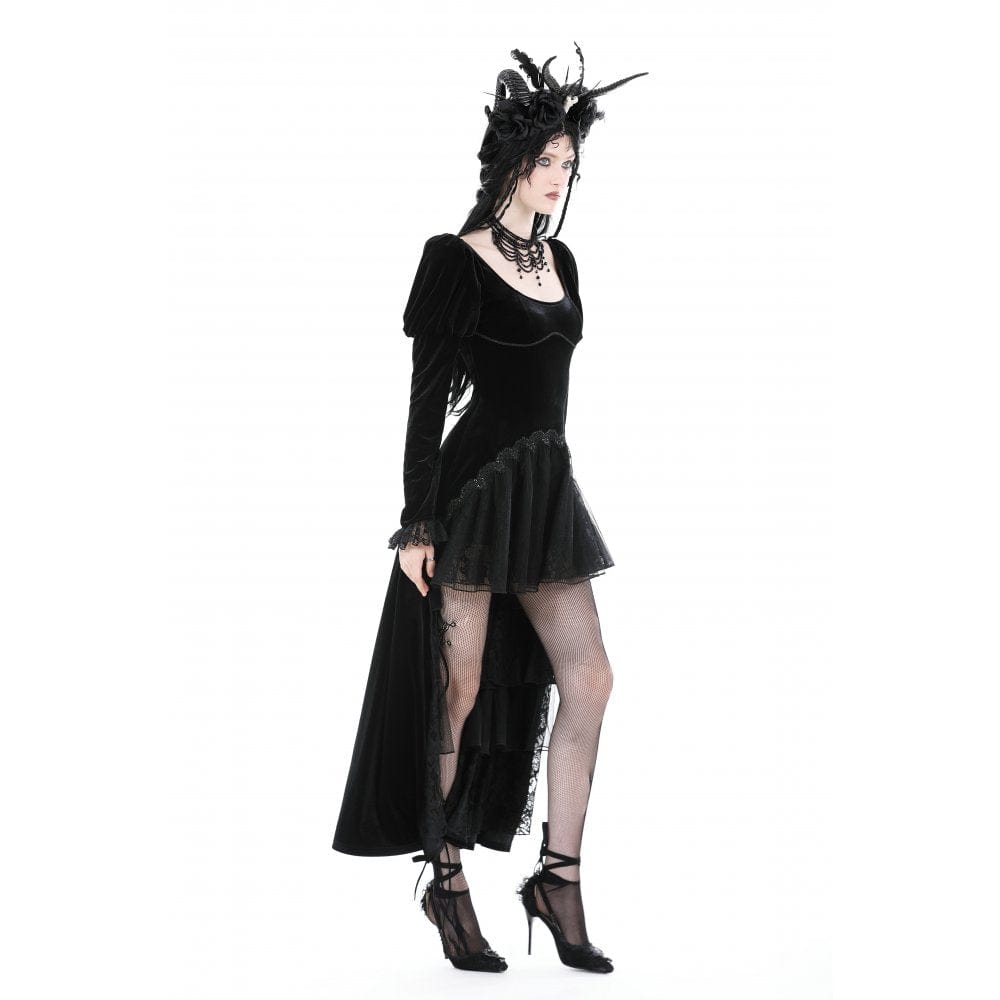 Velvet Eclipse Puff-Sleeve Gown