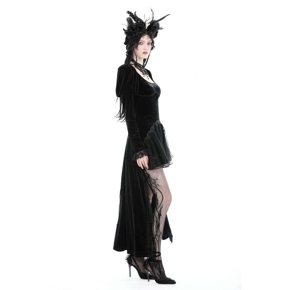 Velvet Eclipse Puff-Sleeve Gown