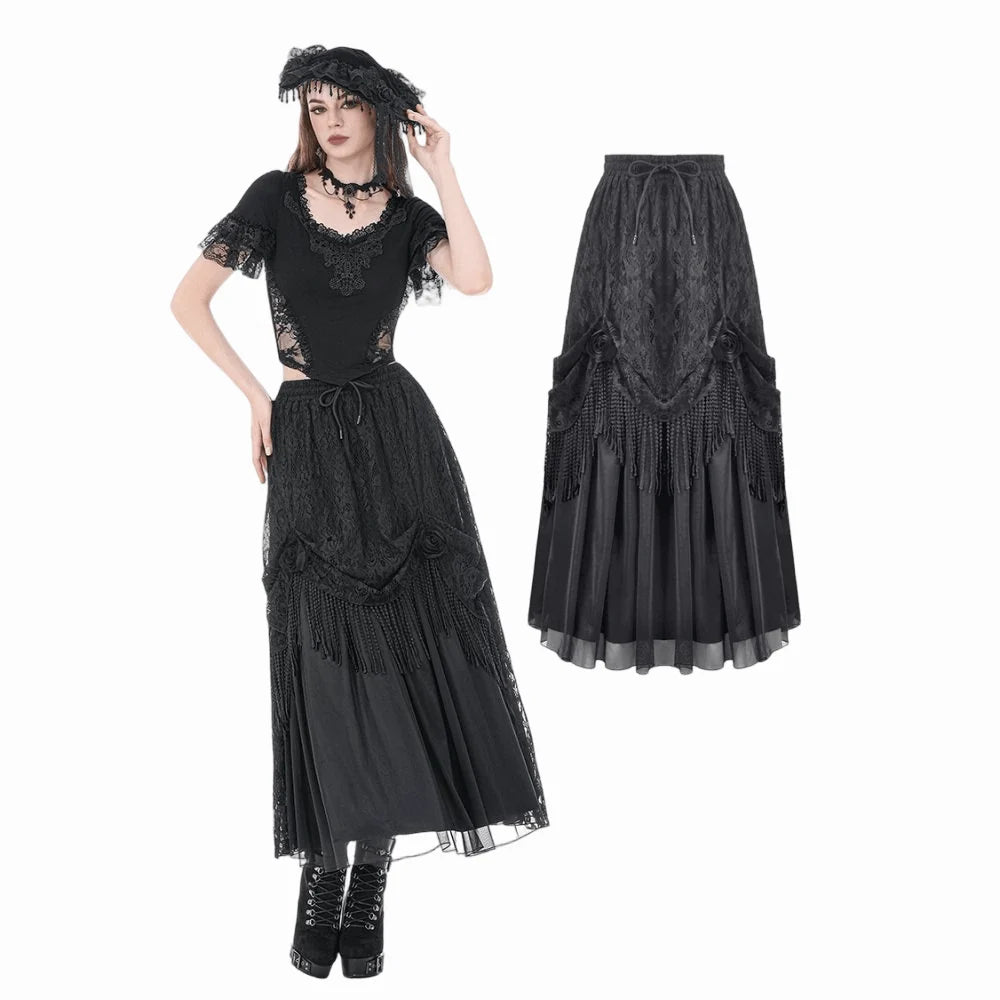 Mourning Rose Tassel Maxi Skirt