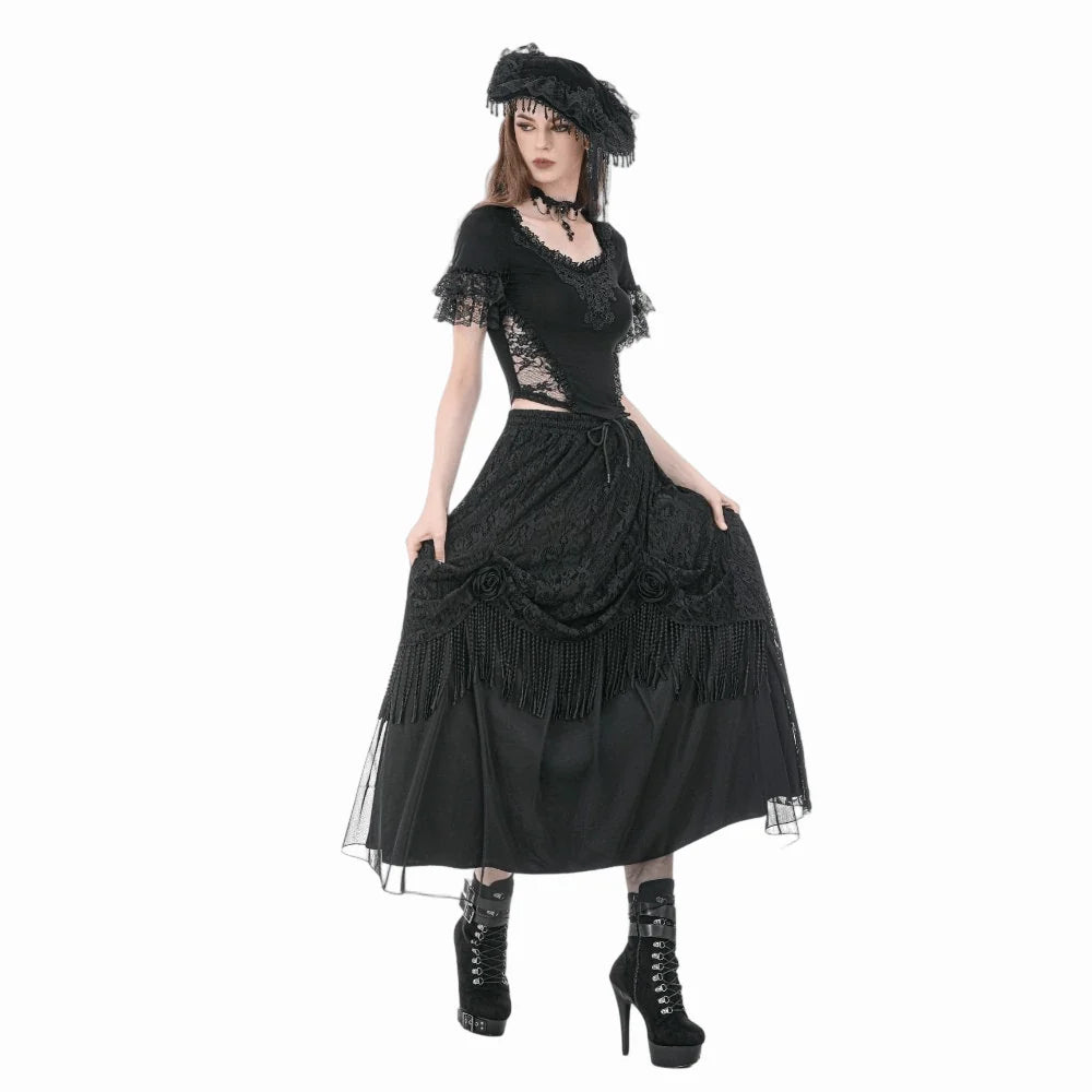 Mourning Rose Tassel Maxi Skirt