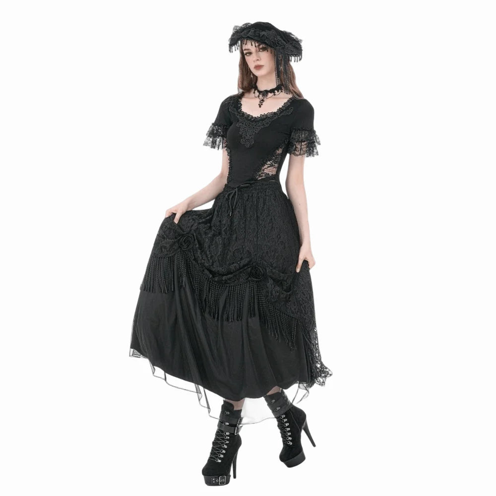 Mourning Rose Tassel Maxi Skirt