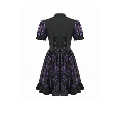 Skull Parade Puff-Sleeve Dress detail