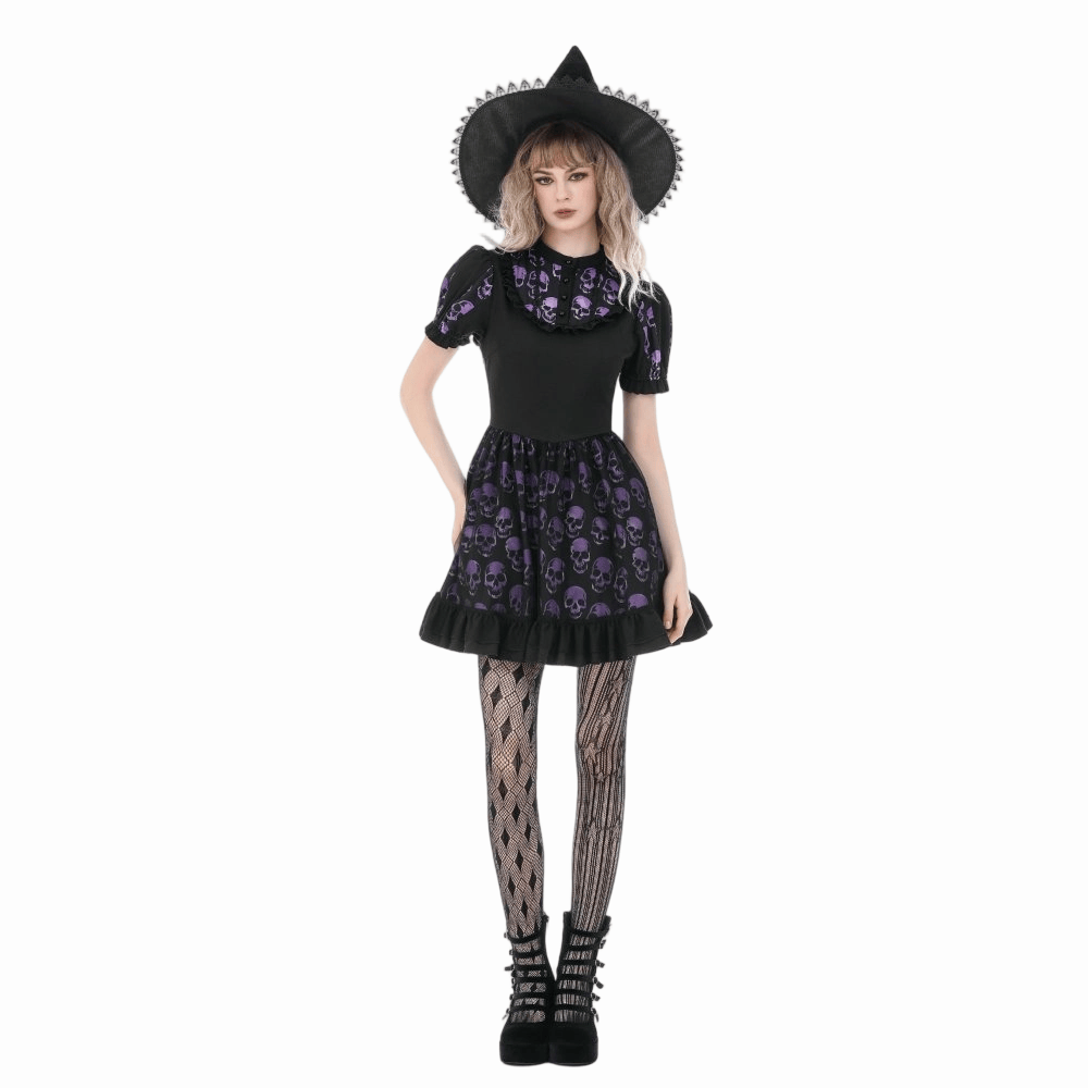 Skull Parade Puff-Sleeve Dress detail