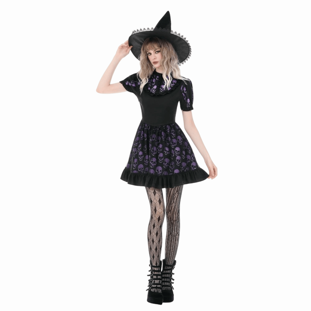 Skull Parade Puff-Sleeve Dress detail