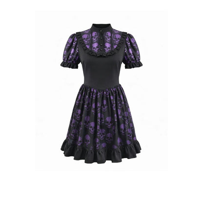 Skull Parade Puff-Sleeve Dress detail