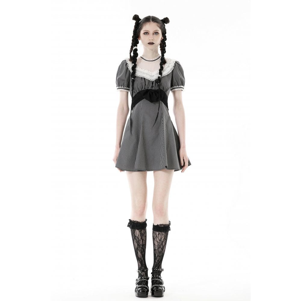 Clockwork Doll Striped Lace-Collar Dress detail view
