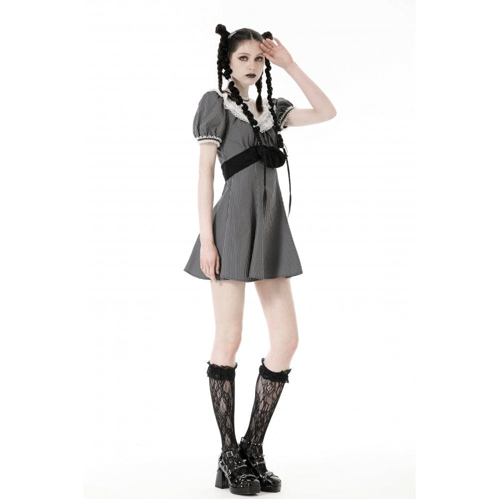 Clockwork Doll Striped Lace-Collar Dress detail view