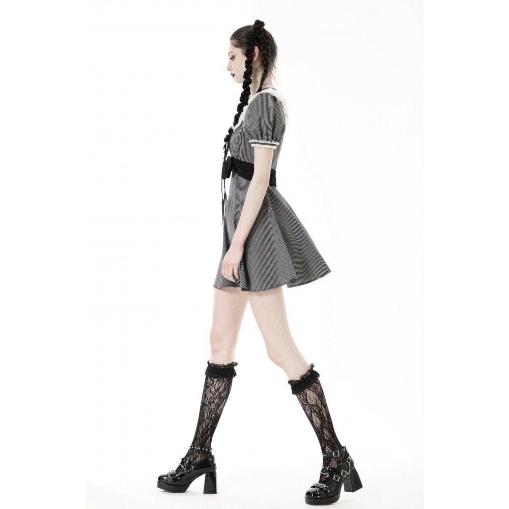 Clockwork Doll Striped Lace-Collar Dress detail view