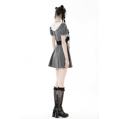 Clockwork Doll Striped Lace-Collar Dress detail view