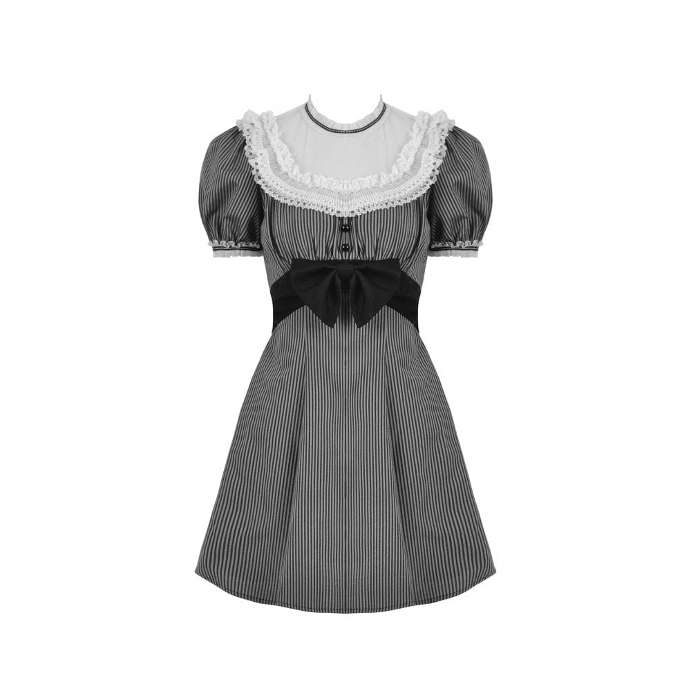 Clockwork Doll Striped Lace-Collar Dress detail view