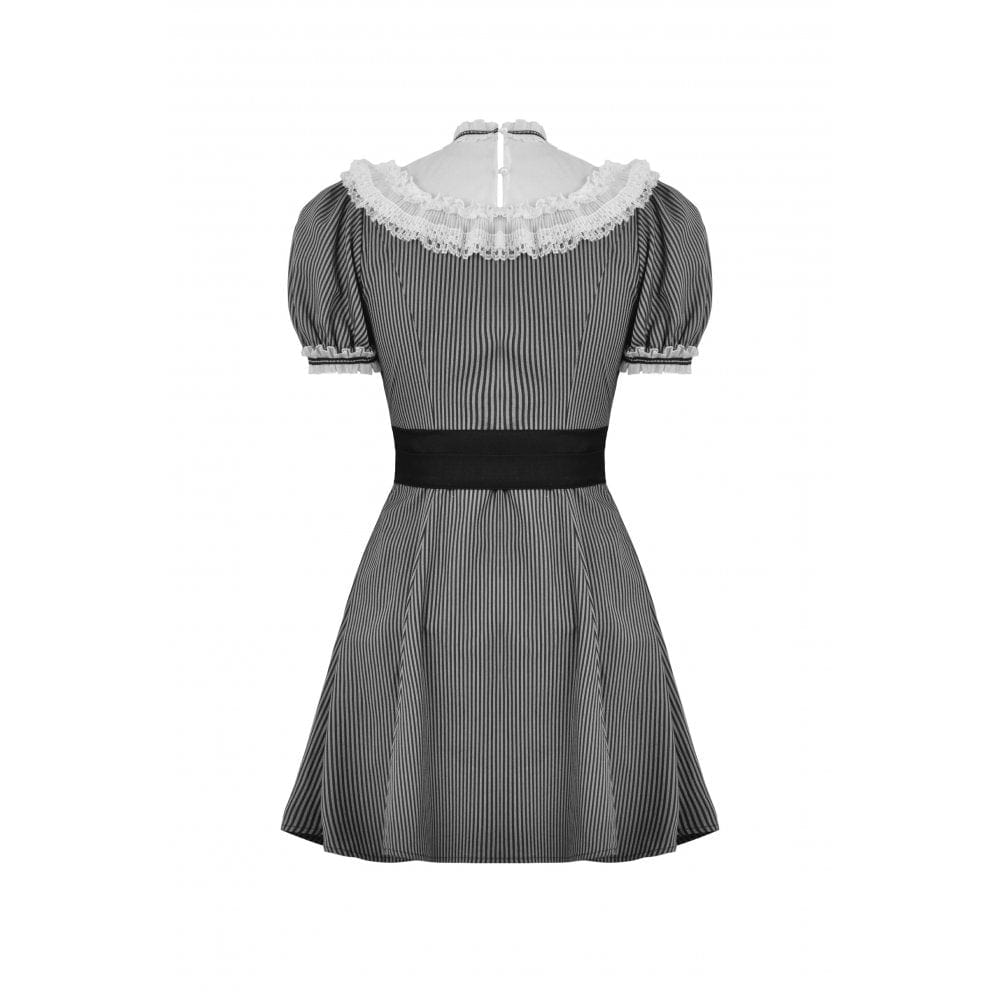 Clockwork Doll Striped Lace-Collar Dress detail view