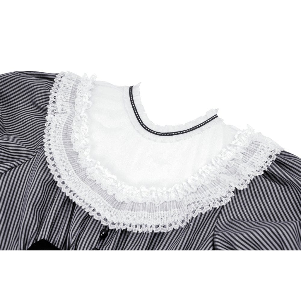 Clockwork Doll Striped Lace-Collar Dress detail view