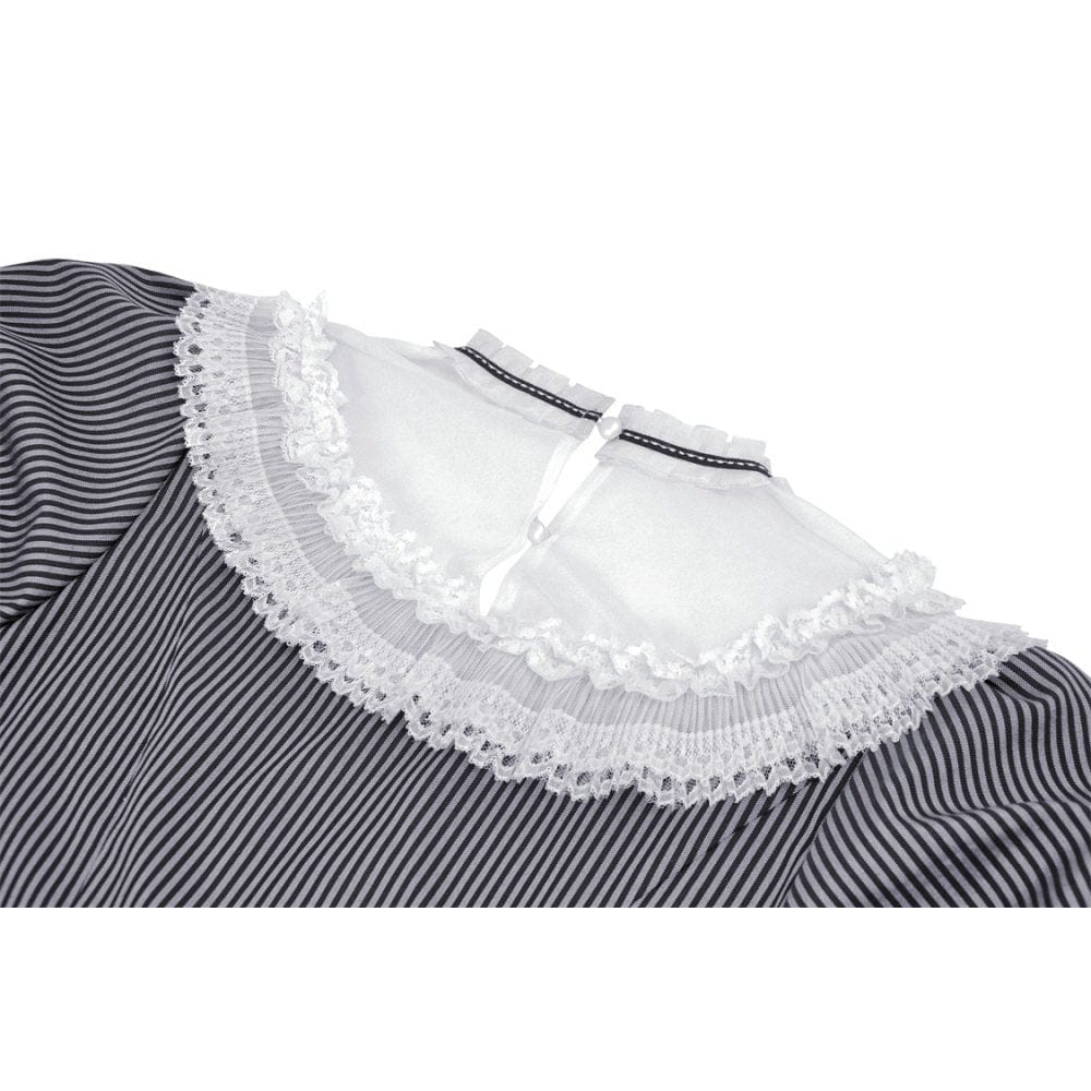 Clockwork Doll Striped Lace-Collar Dress detail view