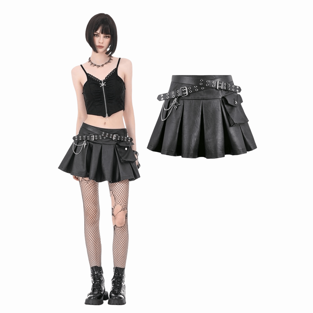 Sanctified Riot Chain Pleated Skirt front view