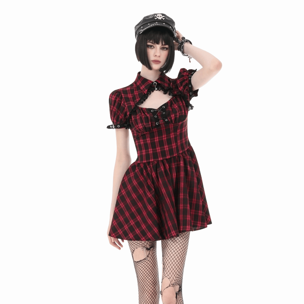 Riot Academy Cutout Plaid Dress detail view