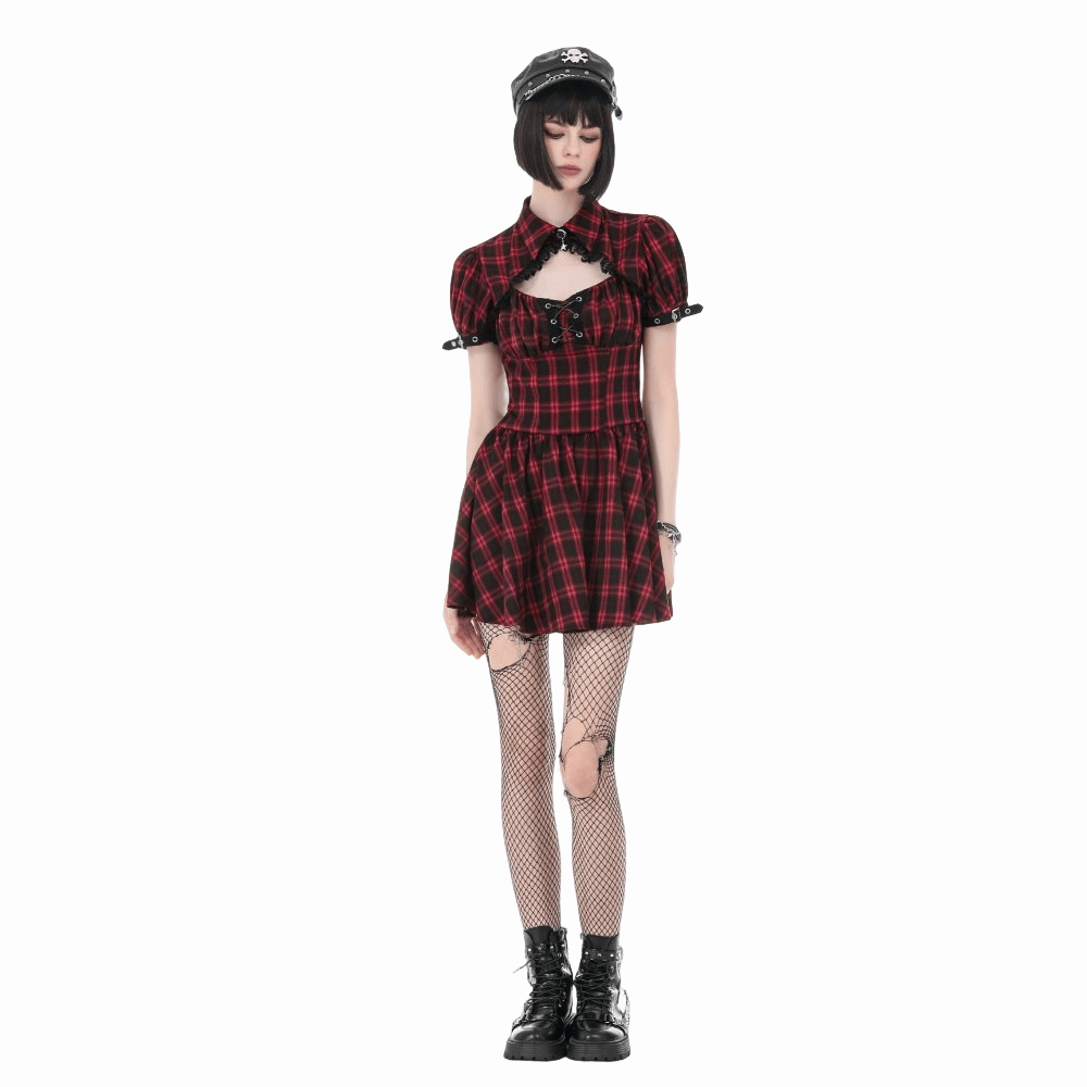 Riot Academy Cutout Plaid Dress detail view
