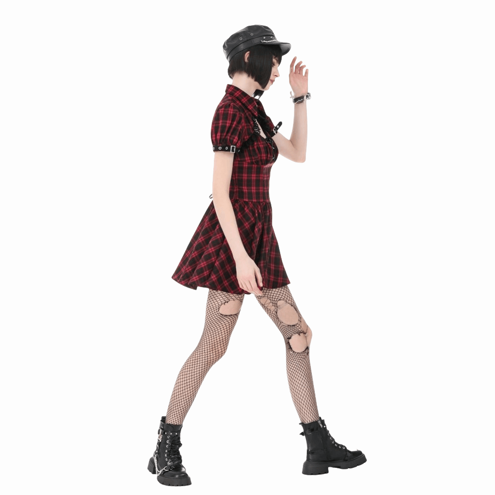 Riot Academy Cutout Plaid Dress detail view