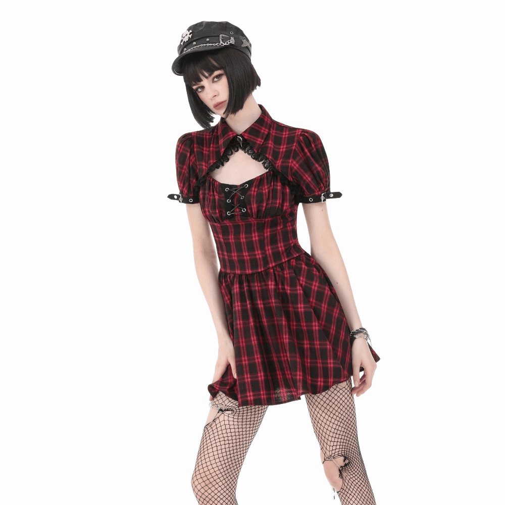Riot Academy Cutout Plaid Dress detail view