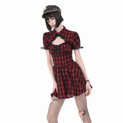 Riot Academy Cutout Plaid Dress detail view