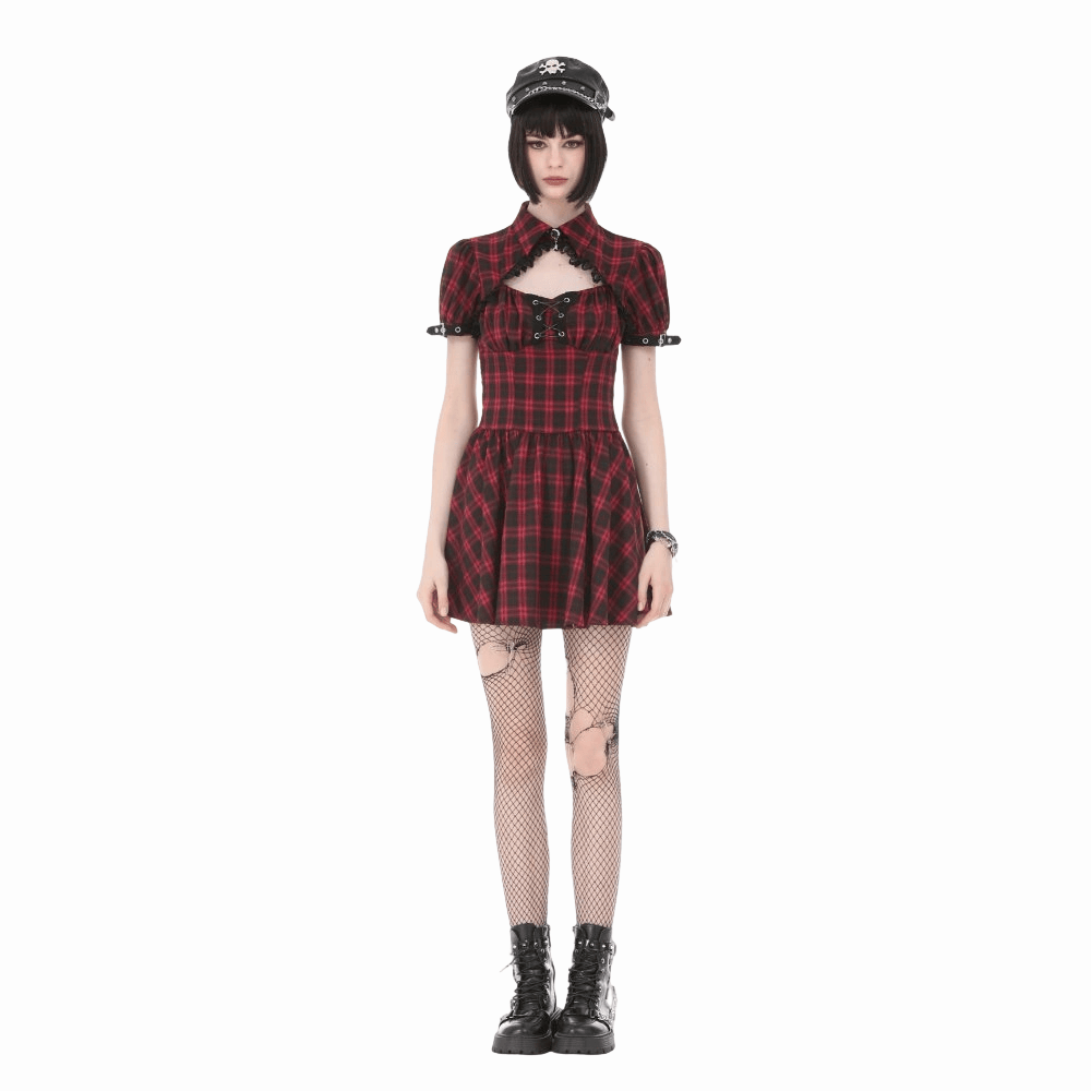 Riot Academy Cutout Plaid Dress detail view
