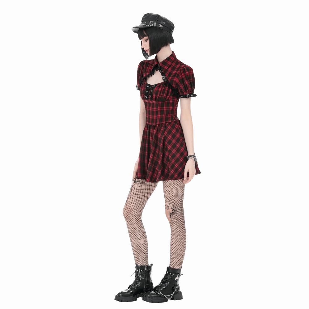 Riot Academy Cutout Plaid Dress detail view