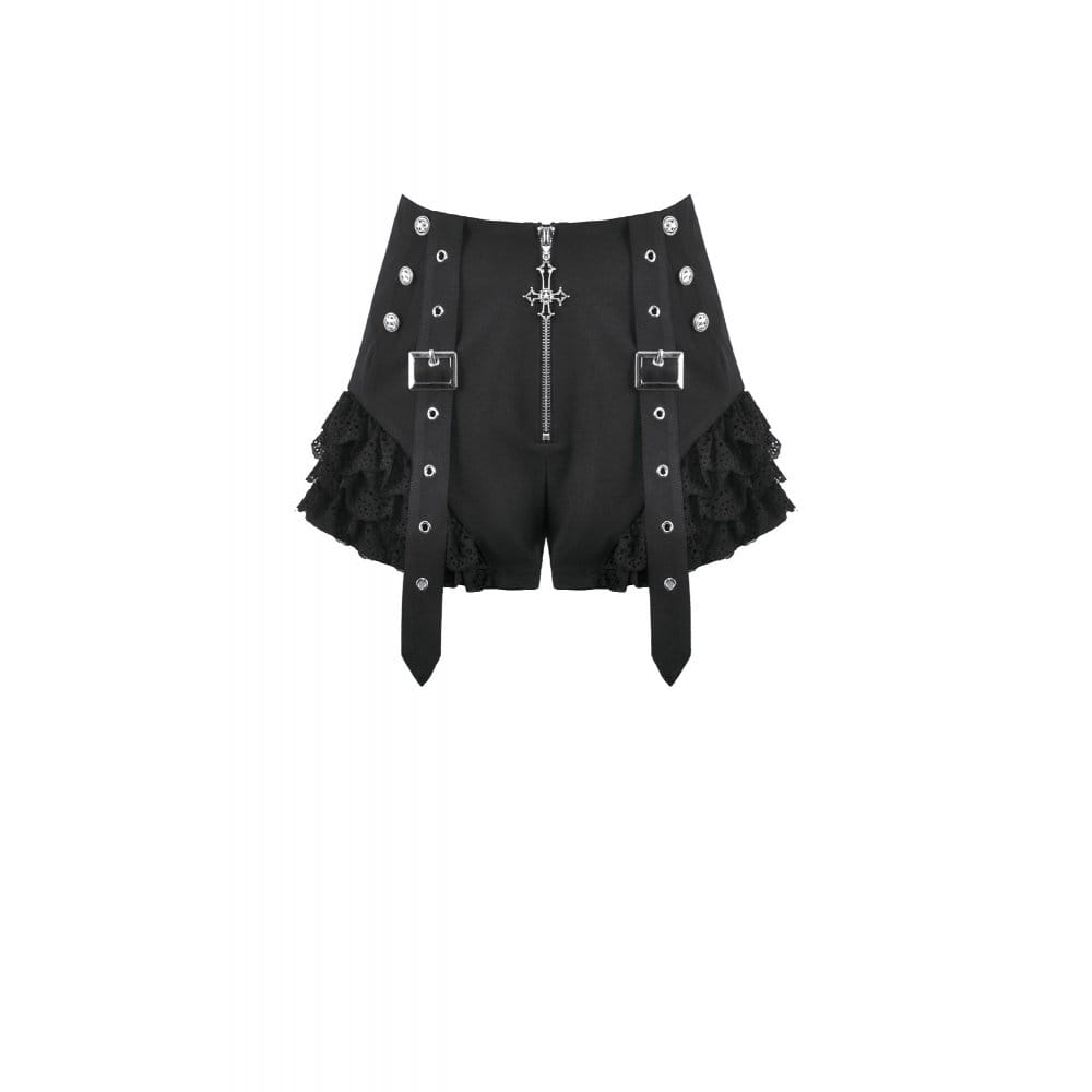 Blackout Lace Buckle Zip Shorts detail view