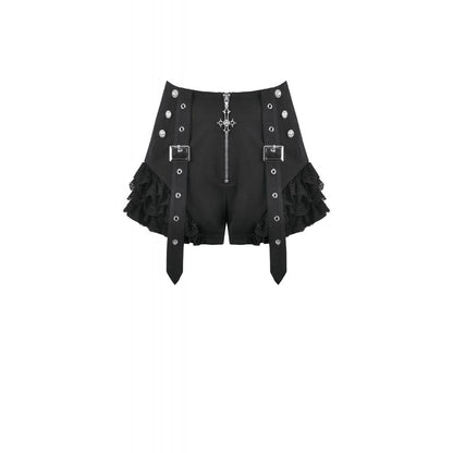 Blackout Lace Buckle Zip Shorts detail view