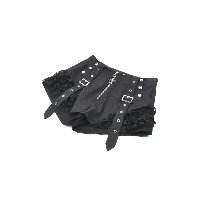 Blackout Lace Buckle Zip Shorts detail view