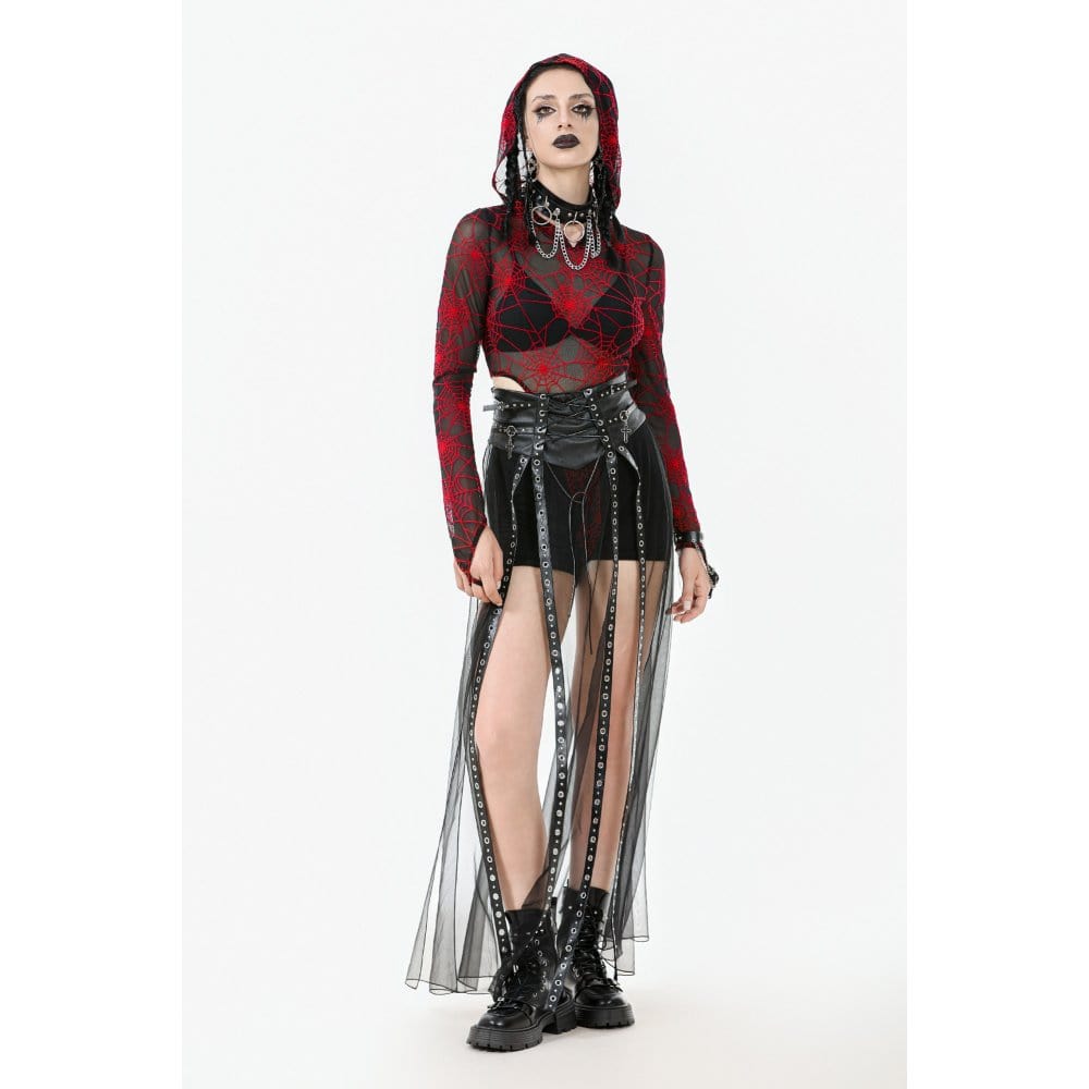 Crimson Web Hooded Bodysuit detail view 7