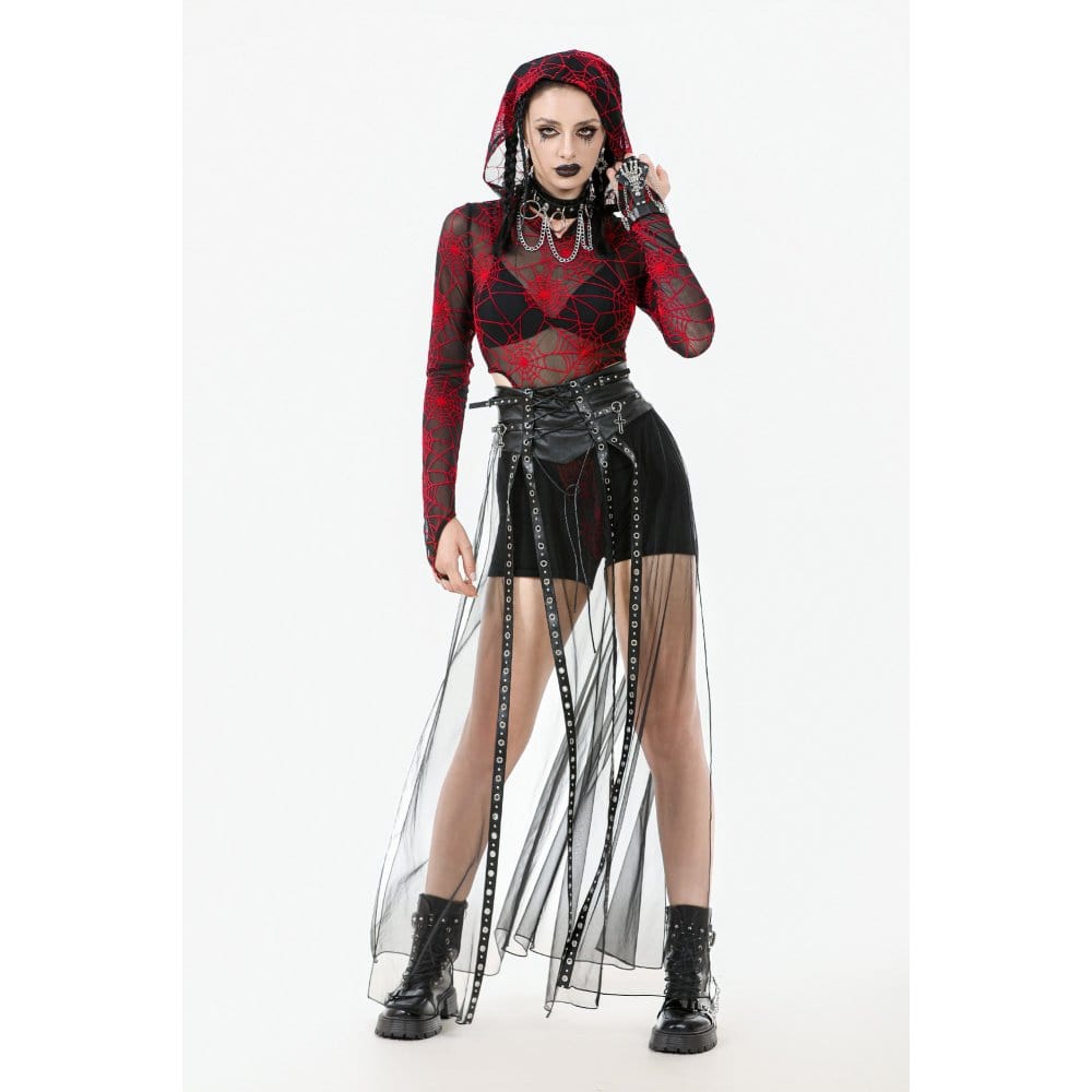 Crimson Web Hooded Bodysuit detail view 8