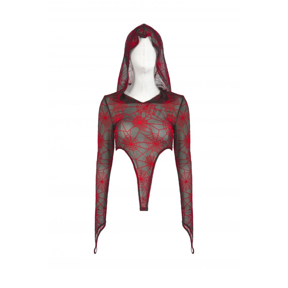Crimson Web Hooded Bodysuit detail view 13