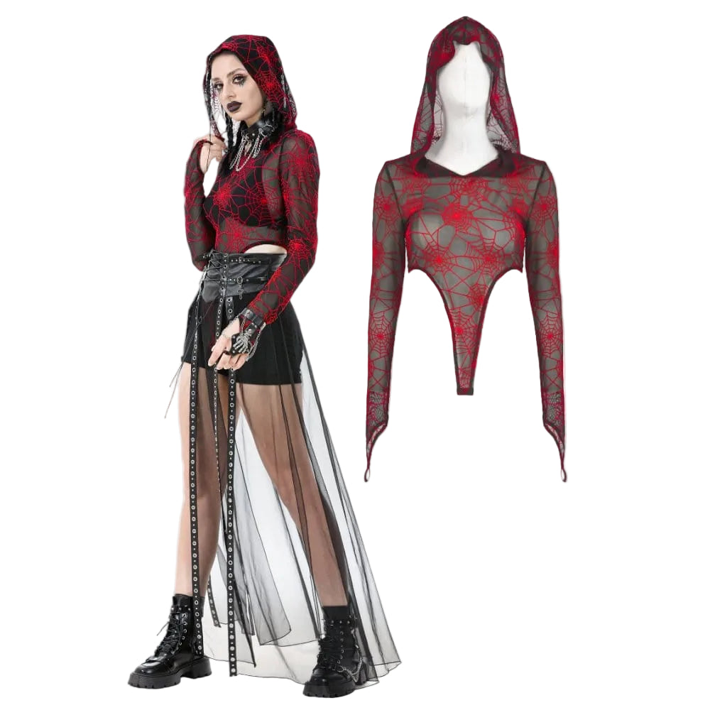 Crimson Web Hooded Bodysuit front view