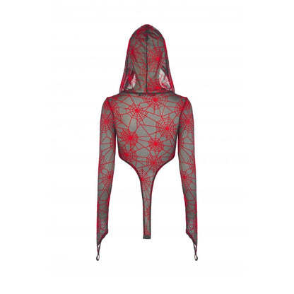 Crimson Web Hooded Bodysuit detail view 14