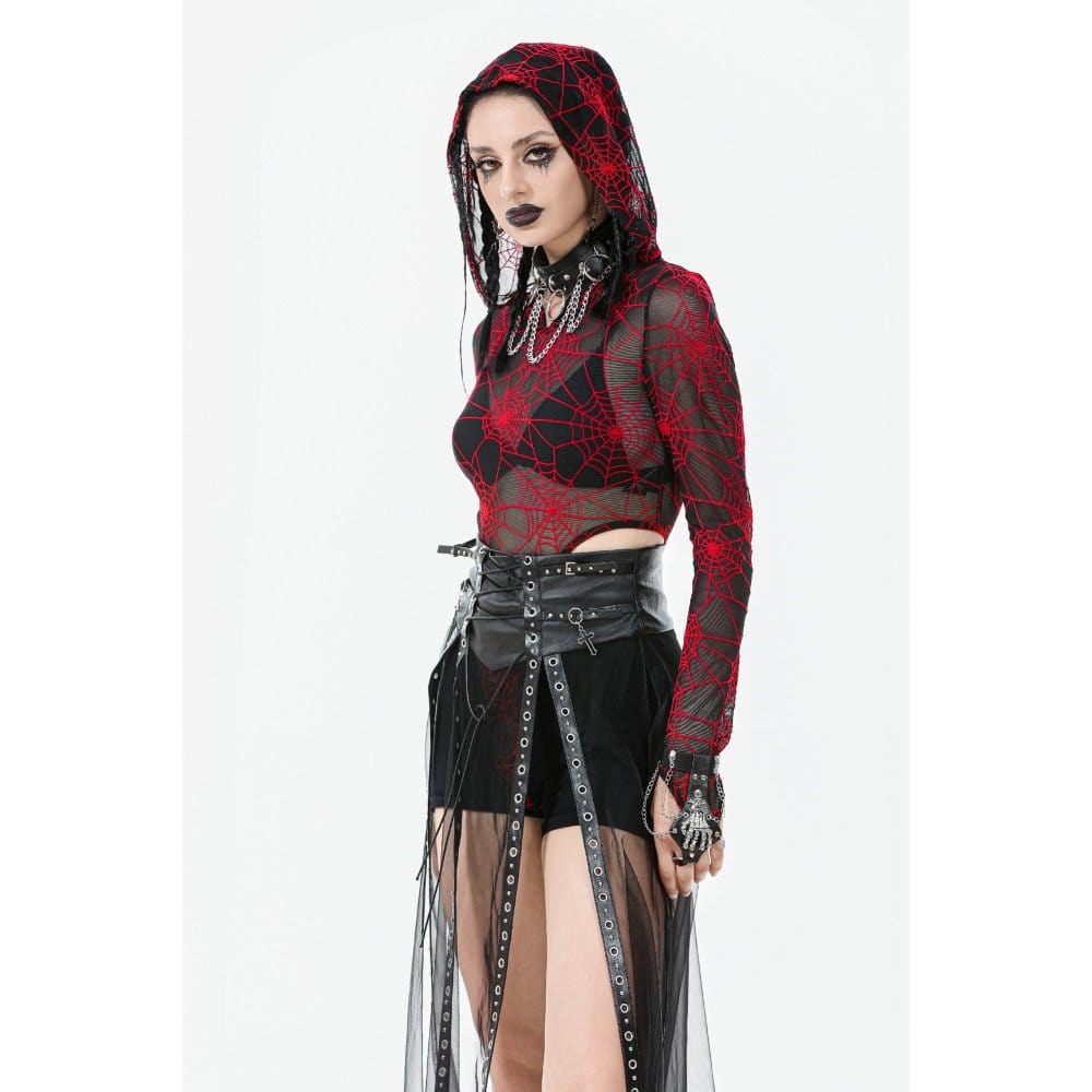 Crimson Web Hooded Bodysuit detail view 4