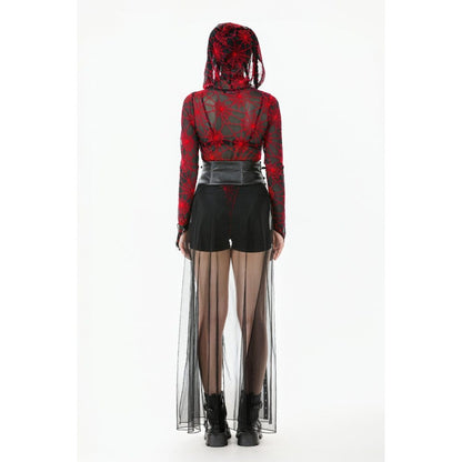 Crimson Web Hooded Bodysuit detail view 12