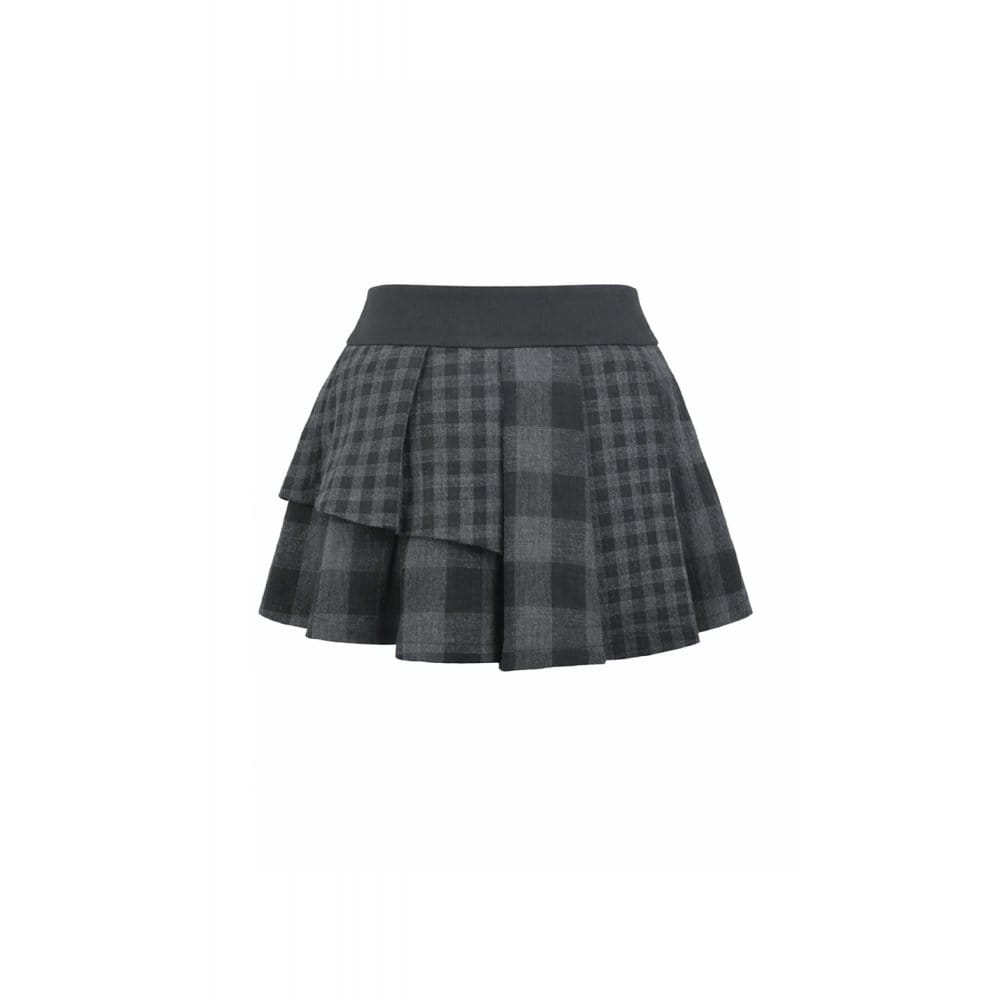 Riot Tartan Asymmetric Rivet Skirt detail view