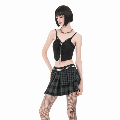 Riot Tartan Asymmetric Rivet Skirt detail view