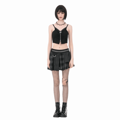 Riot Tartan Asymmetric Rivet Skirt detail view