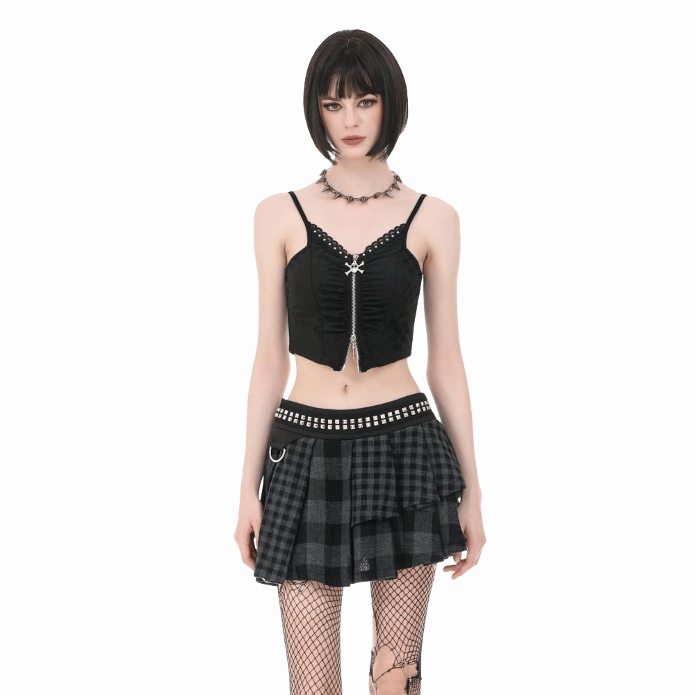 Riot Tartan Asymmetric Rivet Skirt detail view