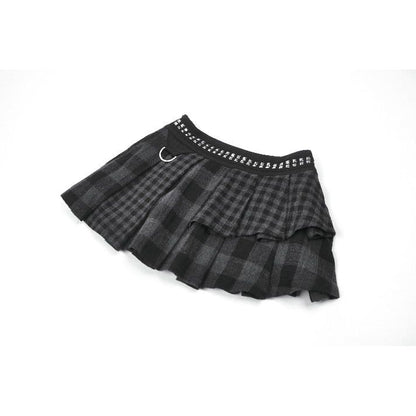 Riot Tartan Asymmetric Rivet Skirt detail view